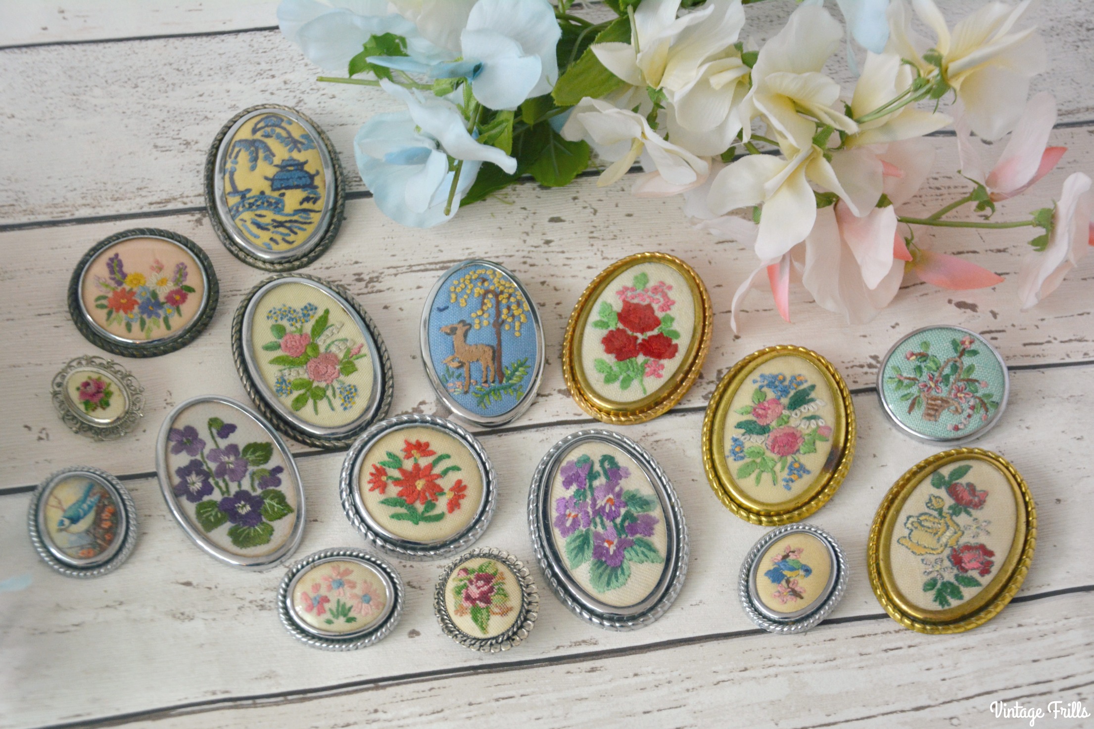 My Vintage Collection - Embroidered Brooches • Vintage Frills