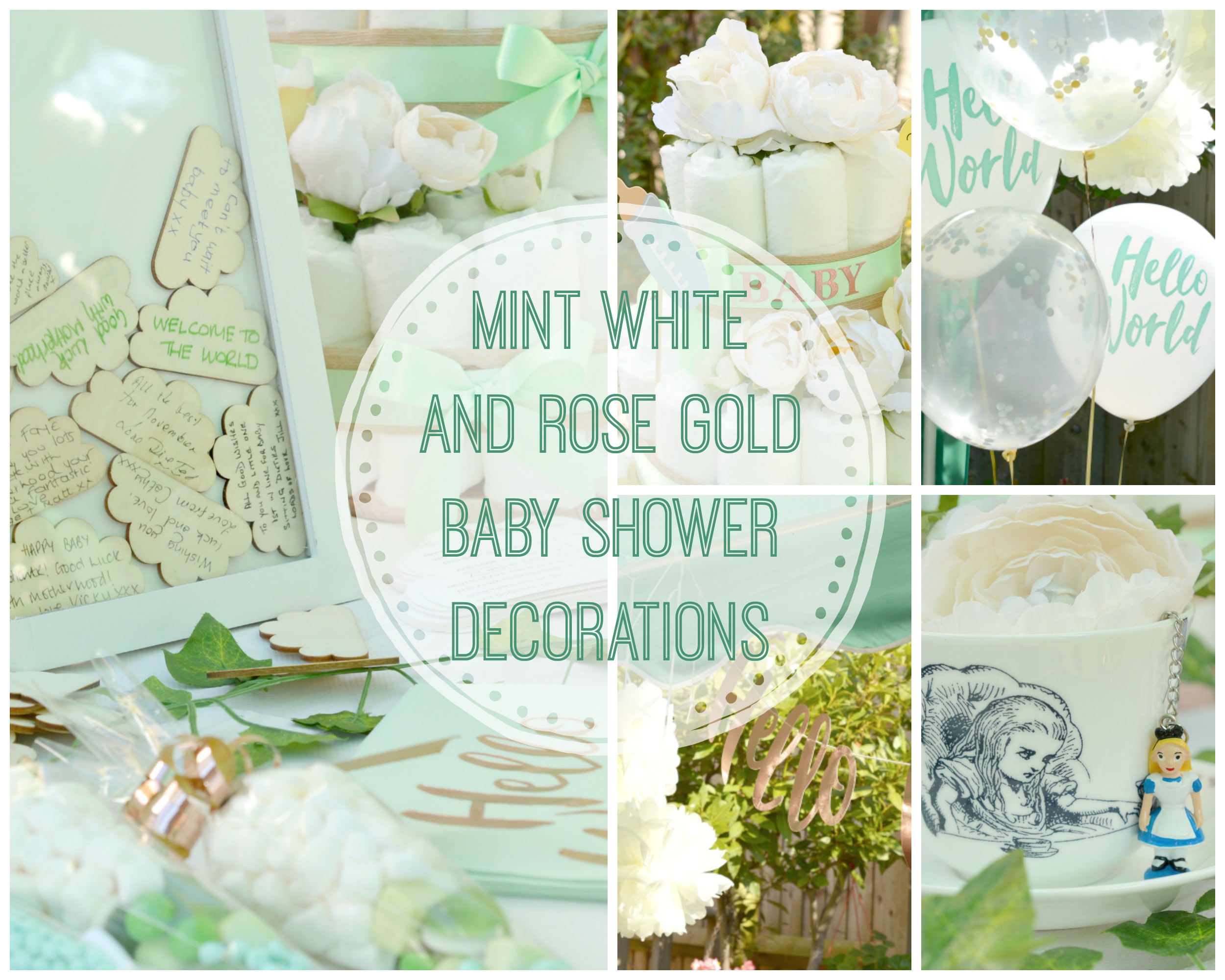 Baby Shower Mint White And Rose Gold Themed Decorations